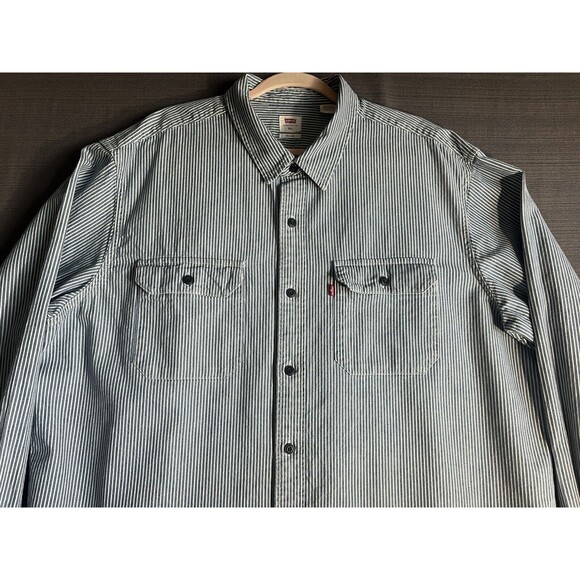 Levi's Mens Sz XXL Heavy Denim Shirt Hickory Striped Engineer Railroad Red Tab - Picture 1 of 12